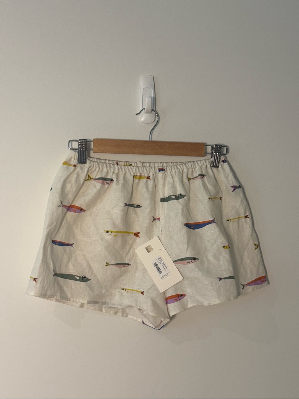 NWT STAUD Cream Fish-Print Cotton Shorts